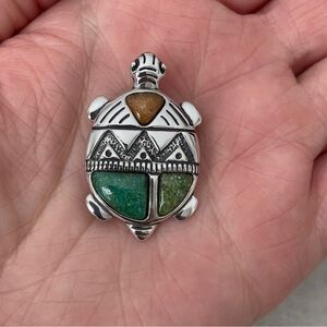 Carolyn Pollack Relios Sterling Silver Crushed Turquoise Turtle Pendant / Pin